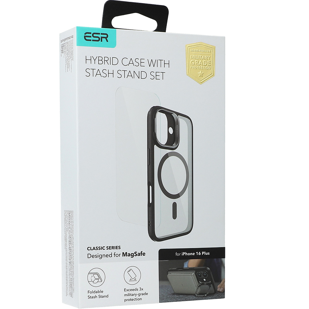 Etui ESR Classic Hybrid Kickstand HaloLock kompatybilne z technologią MagSafe + Szkło hartowane na ekran do Apple iPhone 16 Plus